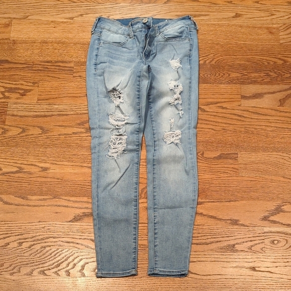 SO Low Rise Jegging Denim Blue Jeans with Stretch Fit 9/29W Ripped Distressed - Picture 1 of 7